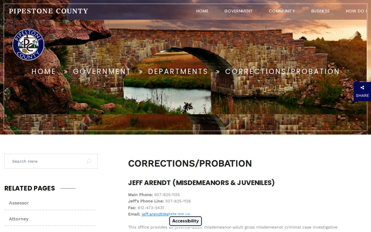 Pipestone County parole and probation contact page