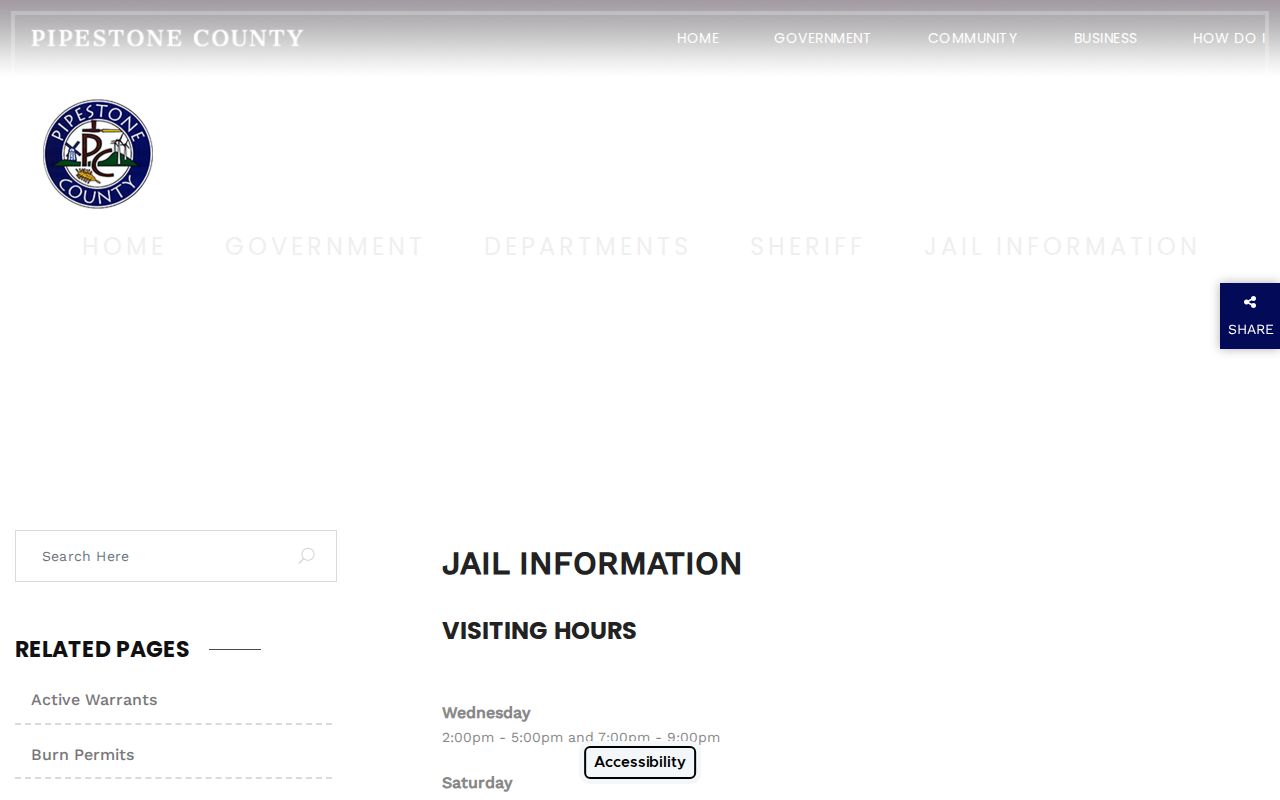 Official Pipestone County Jail information relevant to release planning